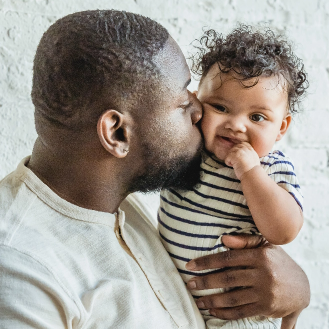 six month month old and father